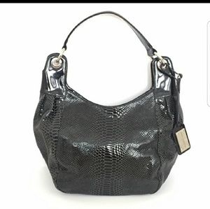 Bobby Schandra reptile black patent handbag